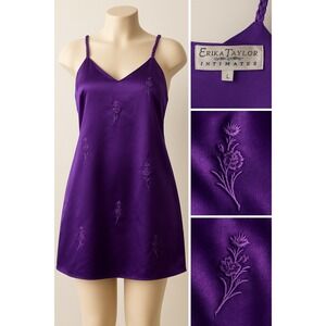 Erika Taylor Intimates Sz‎ L Slip Dress Vtg Y2K Purple Embordered  Goth Dark